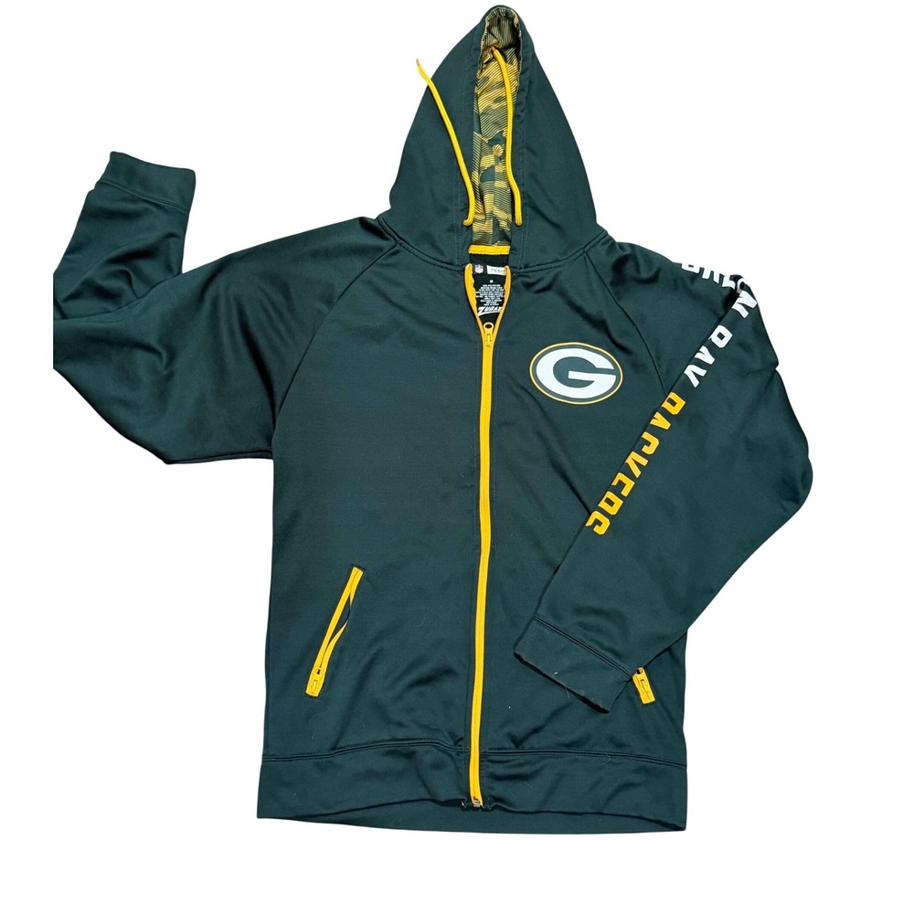 NFL Green Bay Packers Full Zip Hoodie‎ Green Gold Mens Medium Performance Jacket